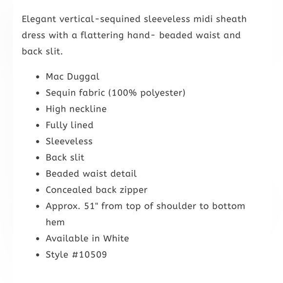 CLEARANCE W/Flaw NWT M.DUGGAL SZ 16 White vertical-sequin sleeveless midi #10509 - Picture 8 of 9